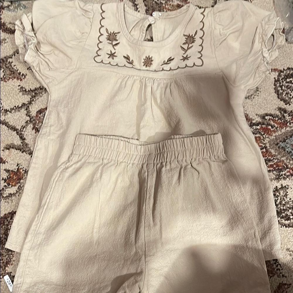 Embroidered Cream Top and Shorts Set